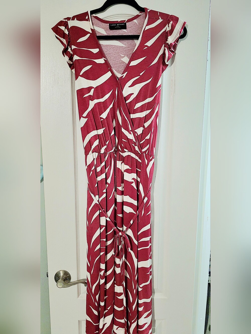 Lane Bryant Red and White Printed Wrap-Style Maxi Dress Size 14/16